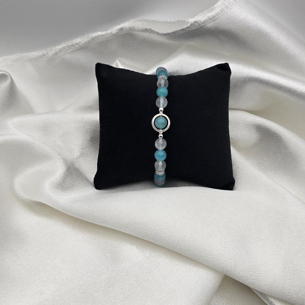 Neve Jewelry Handmade Sterling Silver Natural Amazonite & Moonstone Bracelet